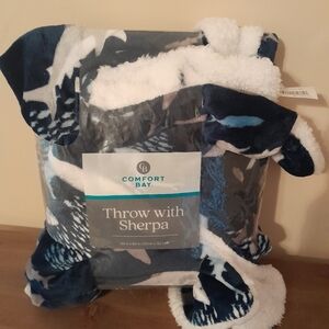 Comfort Bay Shark Sherpa Throw ~Navy Blue With Shark Pattern~ 50inx60in